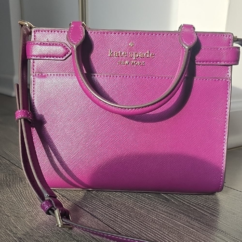 Kate Spade Staci Small Saffiano Crossbody Tote Magenta Purple Barbiecore Pink
